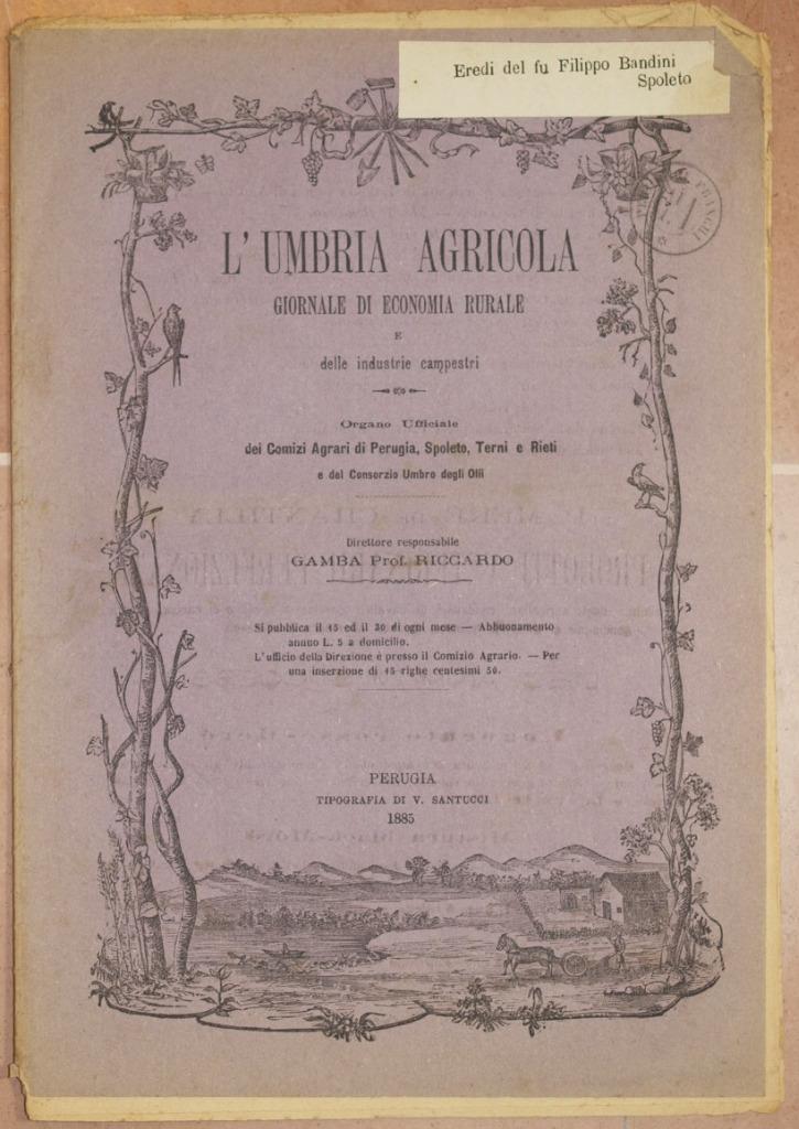 L\'Umbria Agricola 30 July 15 August 1885 Perugia Pesaro Brands Ornithology L\'Umbria Agricola 30 July 15 August 1885 Perugia Pesaro Brands Ornithology