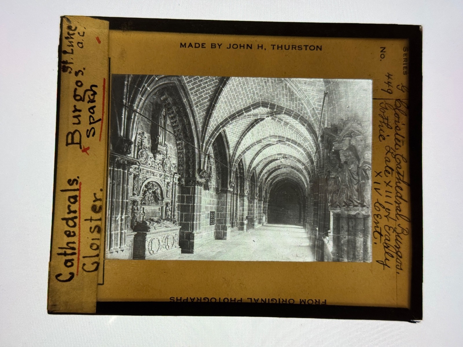 Antique Magic Lantern Slide Interior Cloister Burgos Cathedral Spain