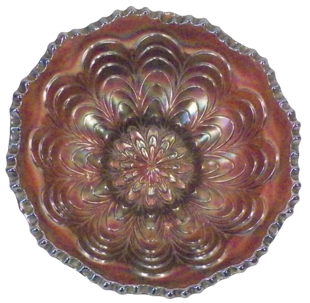 Fenton Peacock Tail Bowl Carnival Glass Amethyst Wide Panel Exterior Antique