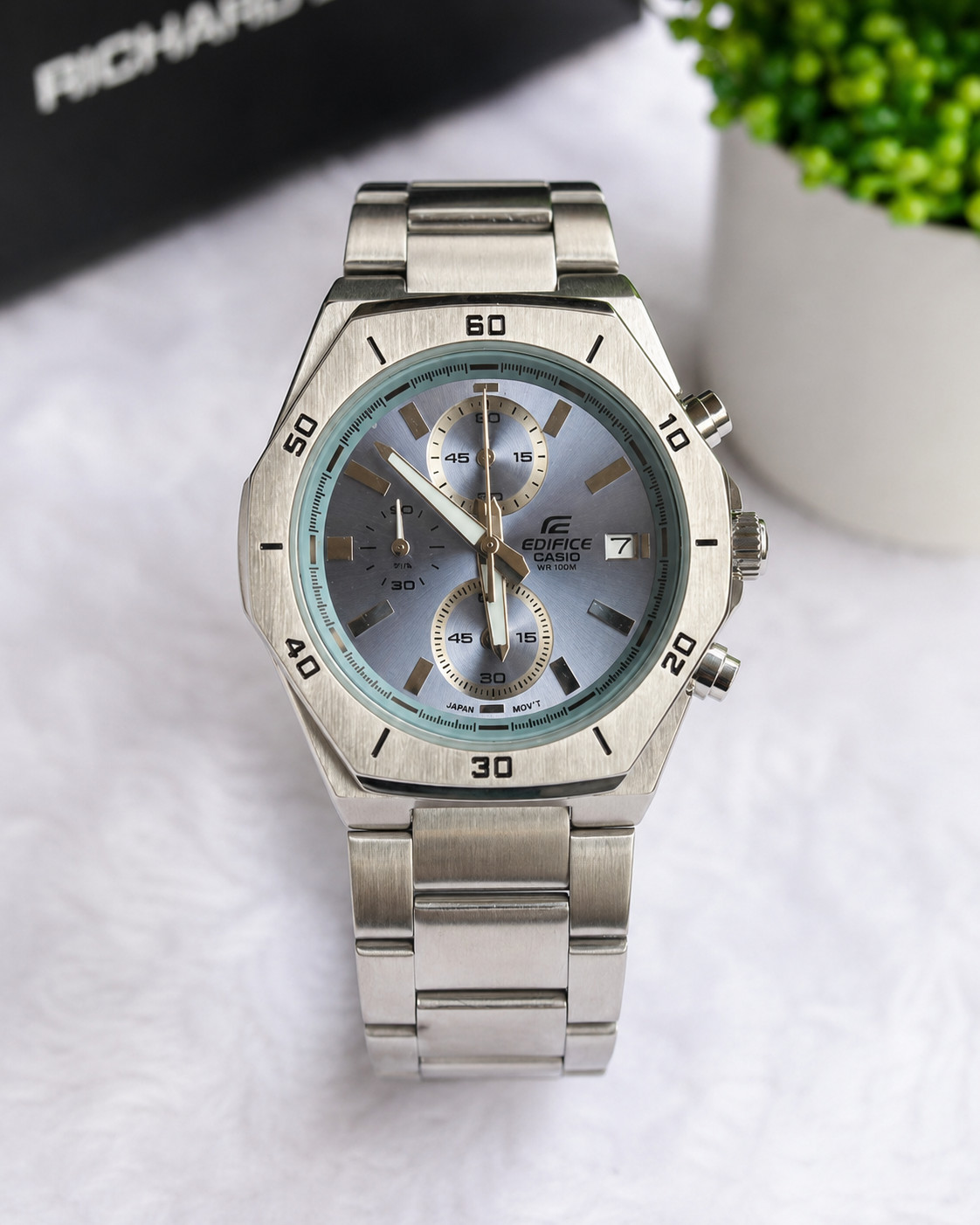 Casio Edifice Luxury Chronograph Stainless Steel Men's Watch 40mm Silver Blue Di
