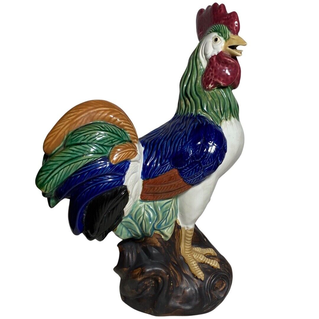 XL Vintage 1990’s Gorgeous 17” Italian Porcelain Rooster, Beautifully Detailed