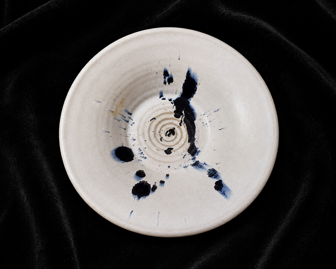 Vintage KARSTEN NIELSEN Bowl Ink Blot Ceramic Danish Artist Glazed Abstract Bowl