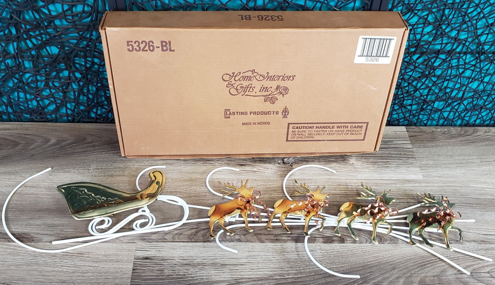 VTG Home Interiors & Gifts Metal Sleigh & Reindeer Folding Wall Decor  Box 5326