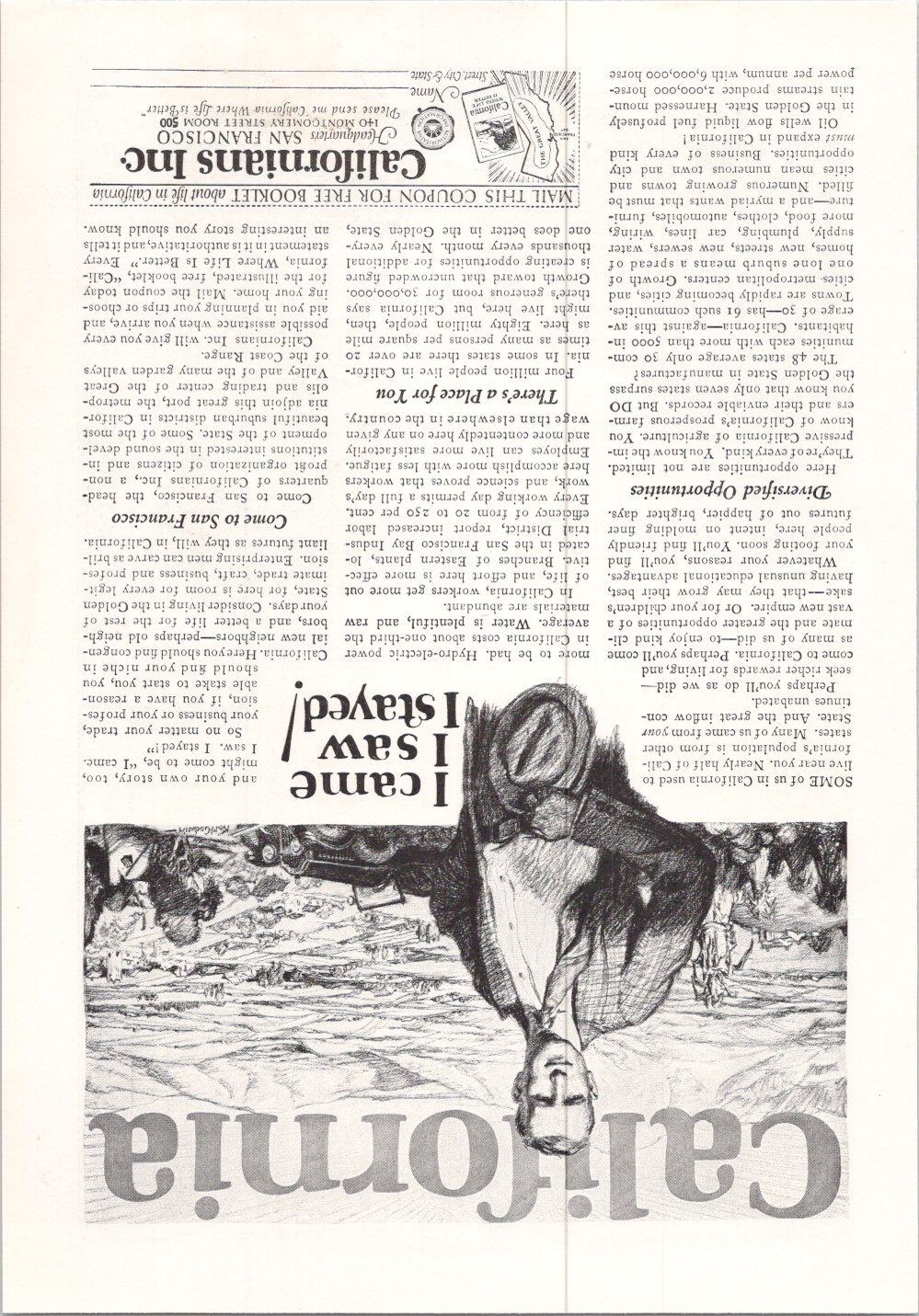California Vintage Print Ad I Came I Saw I Stayed 1920s Black White California Vintage Print Ad I Came I Saw I Stayed 1920s Black White