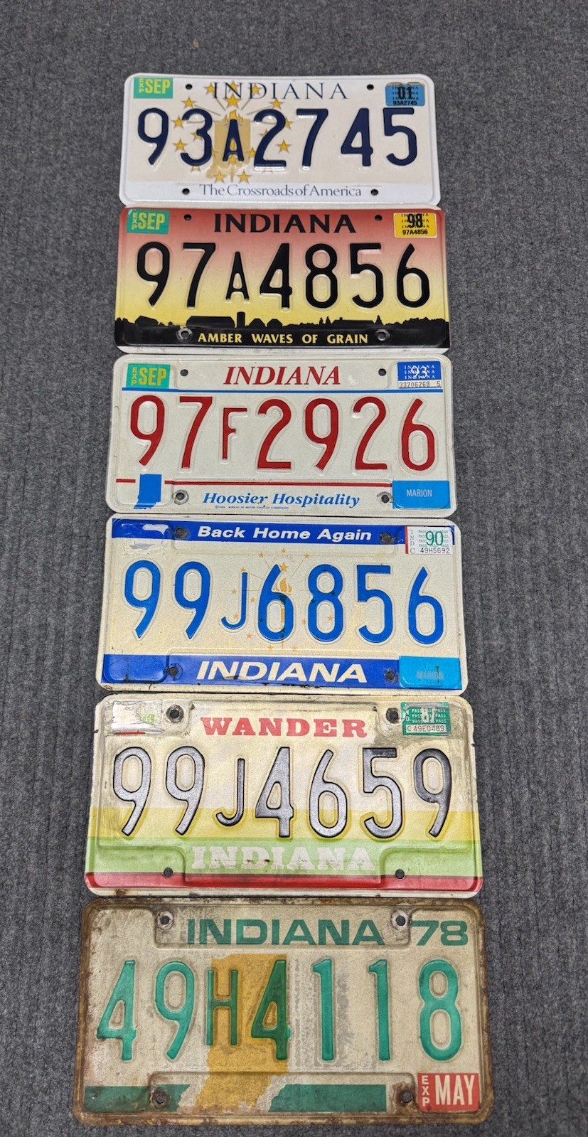 6 Vintage Indiana License Plate Lot Tag Mancave Wall Decor Art Project