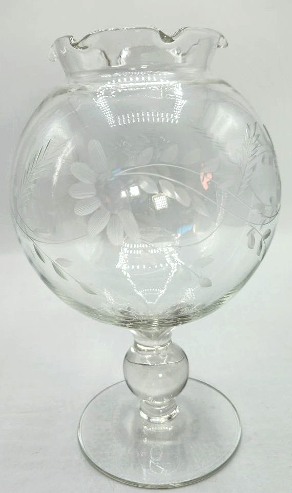 Princess House Heritage Crystal Vase Etched Floral Ruffled Rim Rose Bowl New