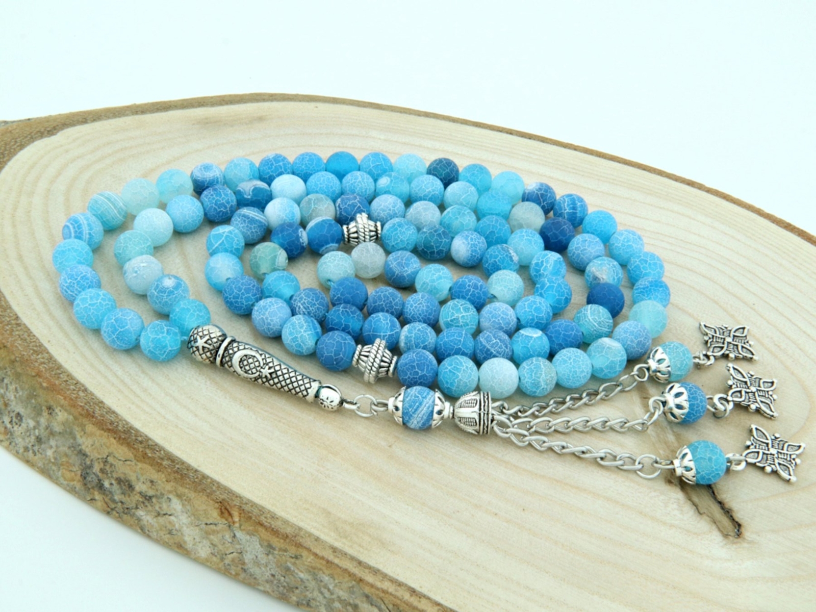 Blue Agate matting - dull gemstone 99 beads Islamic Prayer Beads Misbaha 125020