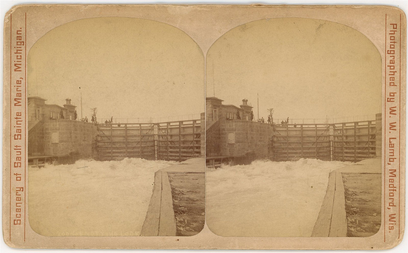 MICHIGAN STEREOVIEW - Sault Ste Marie - Empty Lock - WW Lamb 1880s