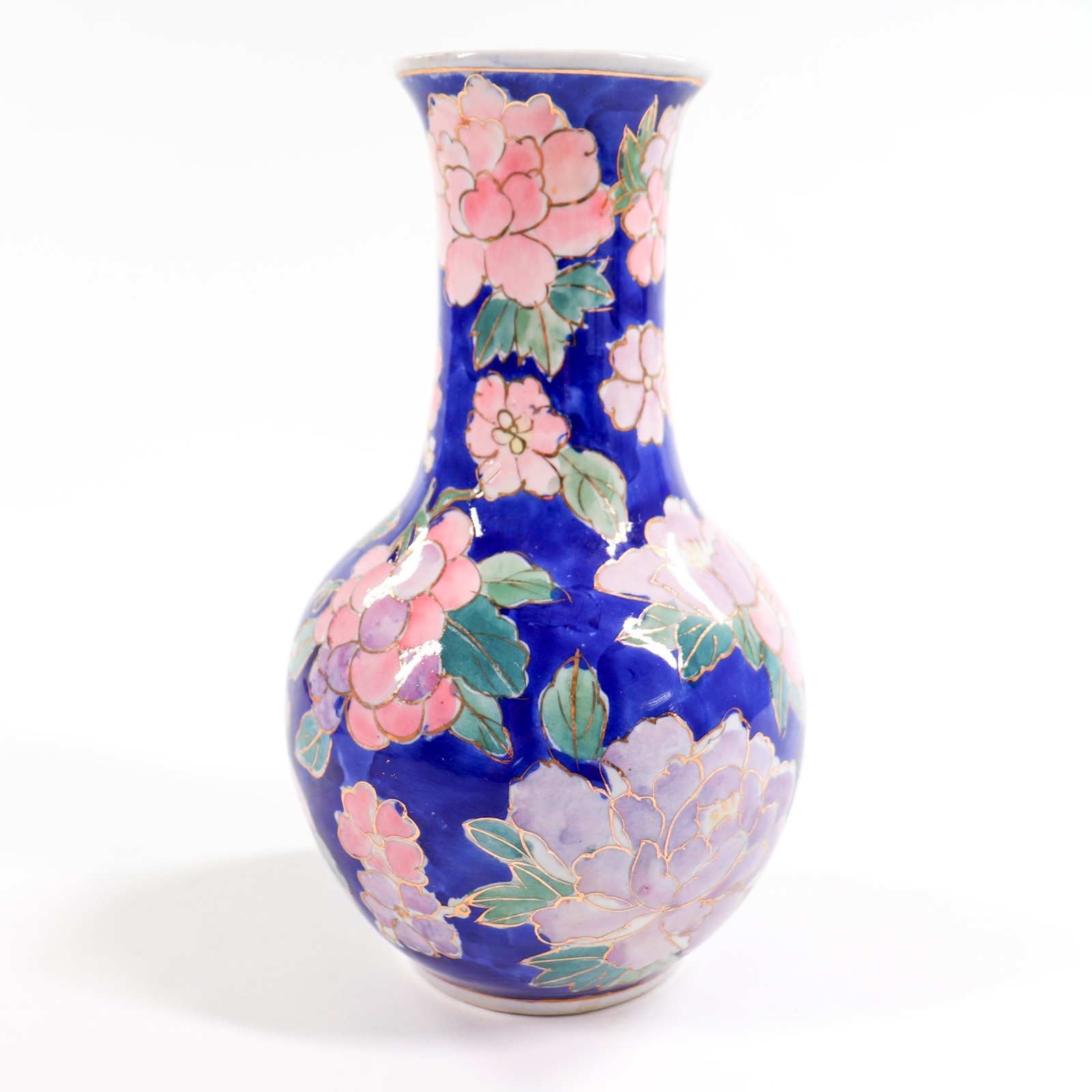 Vintage Chinoiserie Flower Vase Floral Asian Pastel Pink Purple Blue 8in Ceramic
