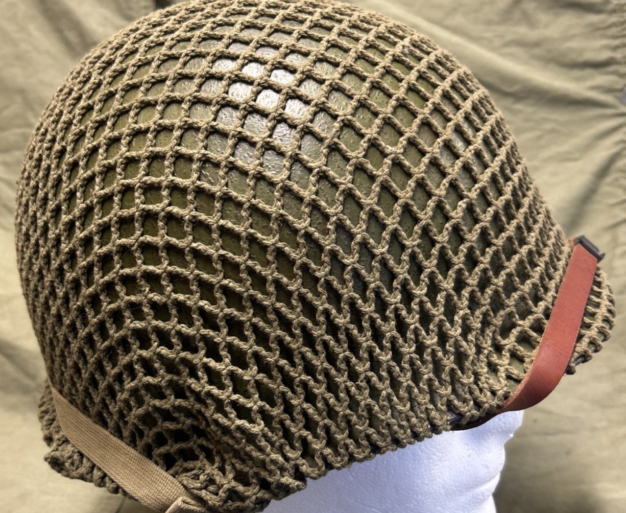 ORIGINAL WWII Square Pattern Camo Net Cut for M1 Steel Helmet w/3 Foliage Holes