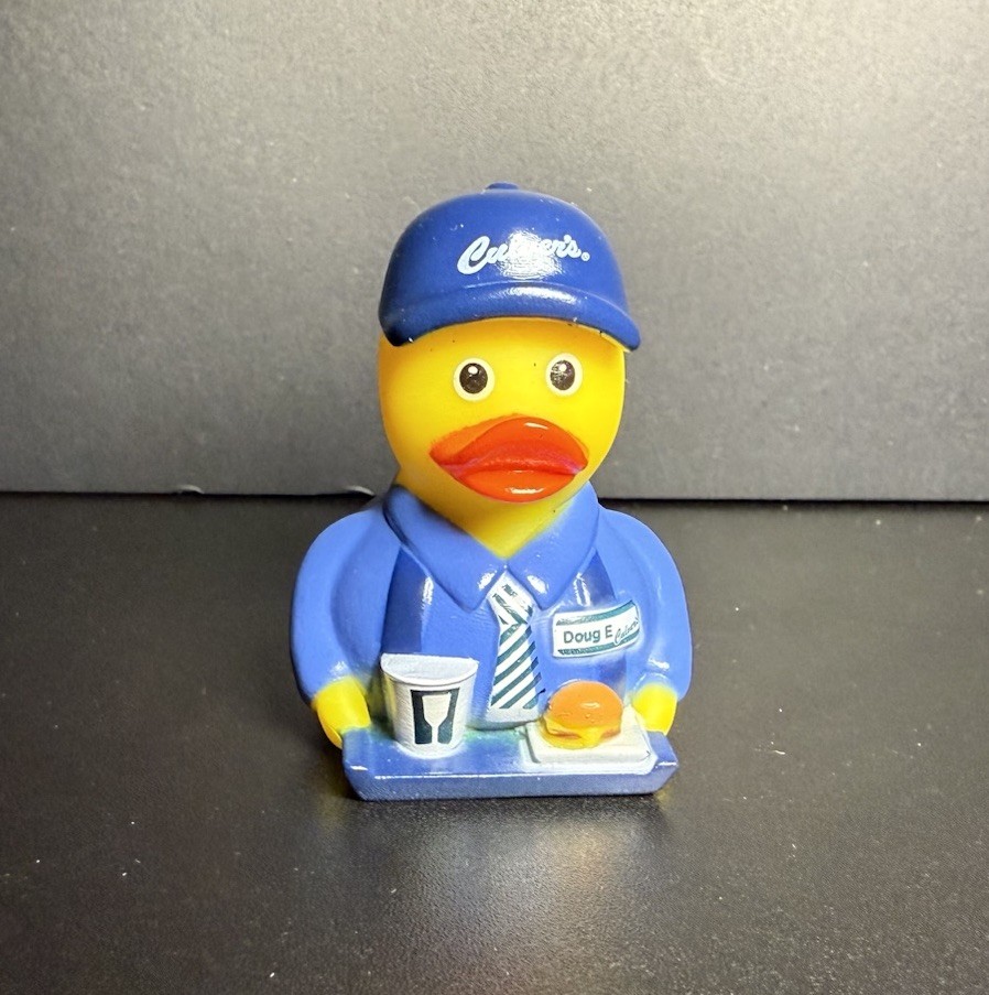 Culver\'s Employee Duck Collectible Figurine Doug E Blue Uniform Hat Plastic