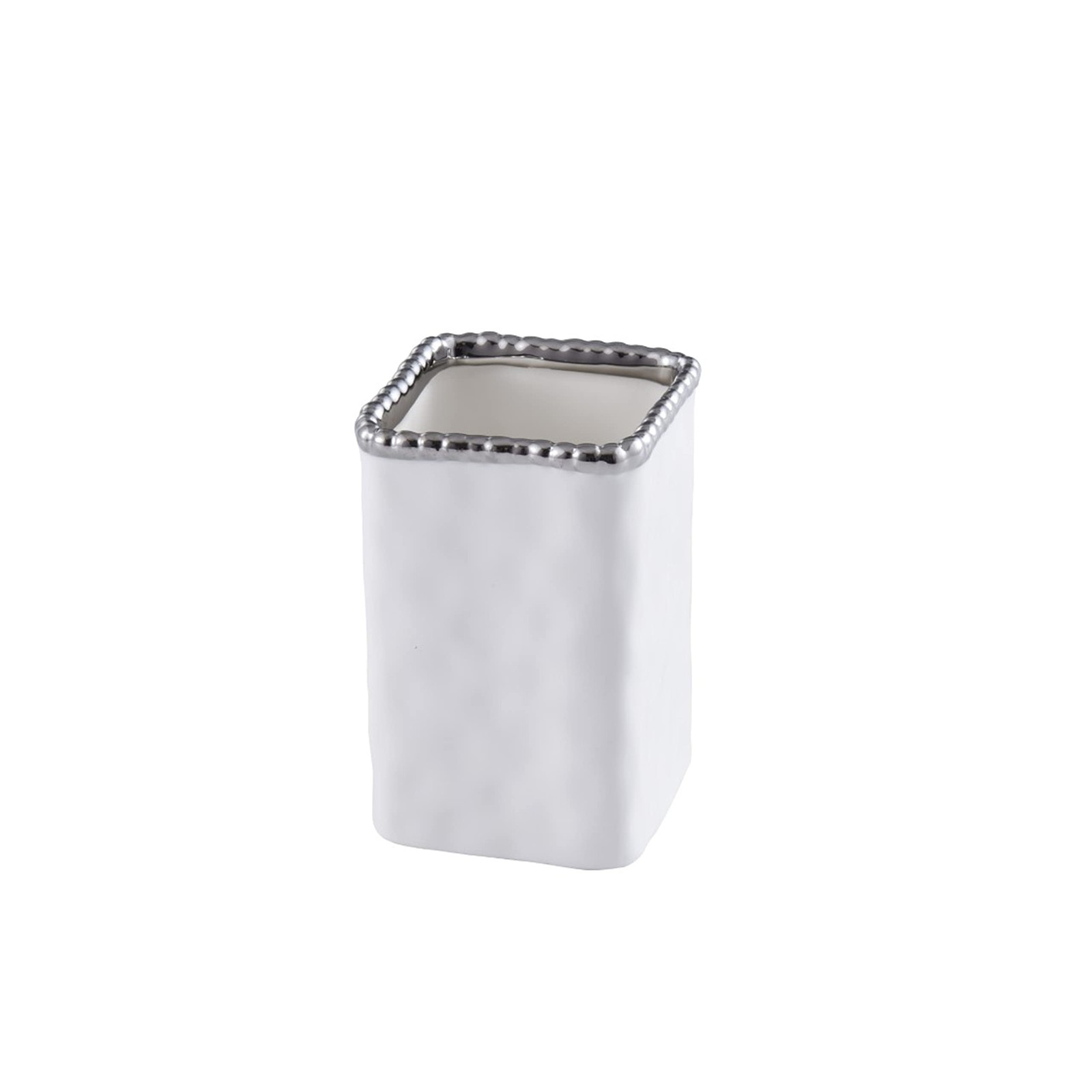 Pampa Bay Toothbrush Holder Silver Beads Porcelain 4.5 Inch VAN2718W
