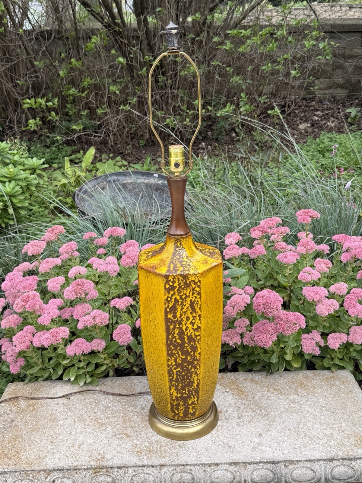 Mid Century Modern Vintage Ceramic Table Lamp Lava Drip Glaze