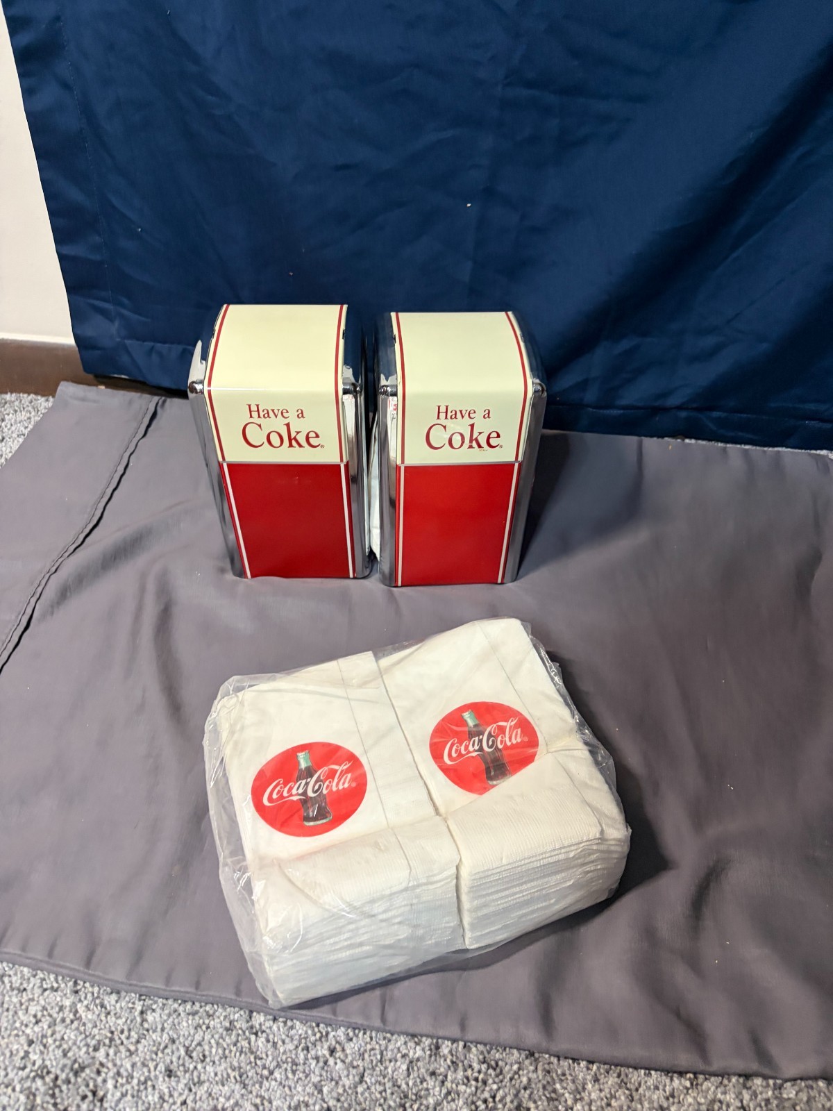 Lot (2) Coca Cola Have A Coke Napkin Dispenser Metal Chrome 1992 VINTAGE