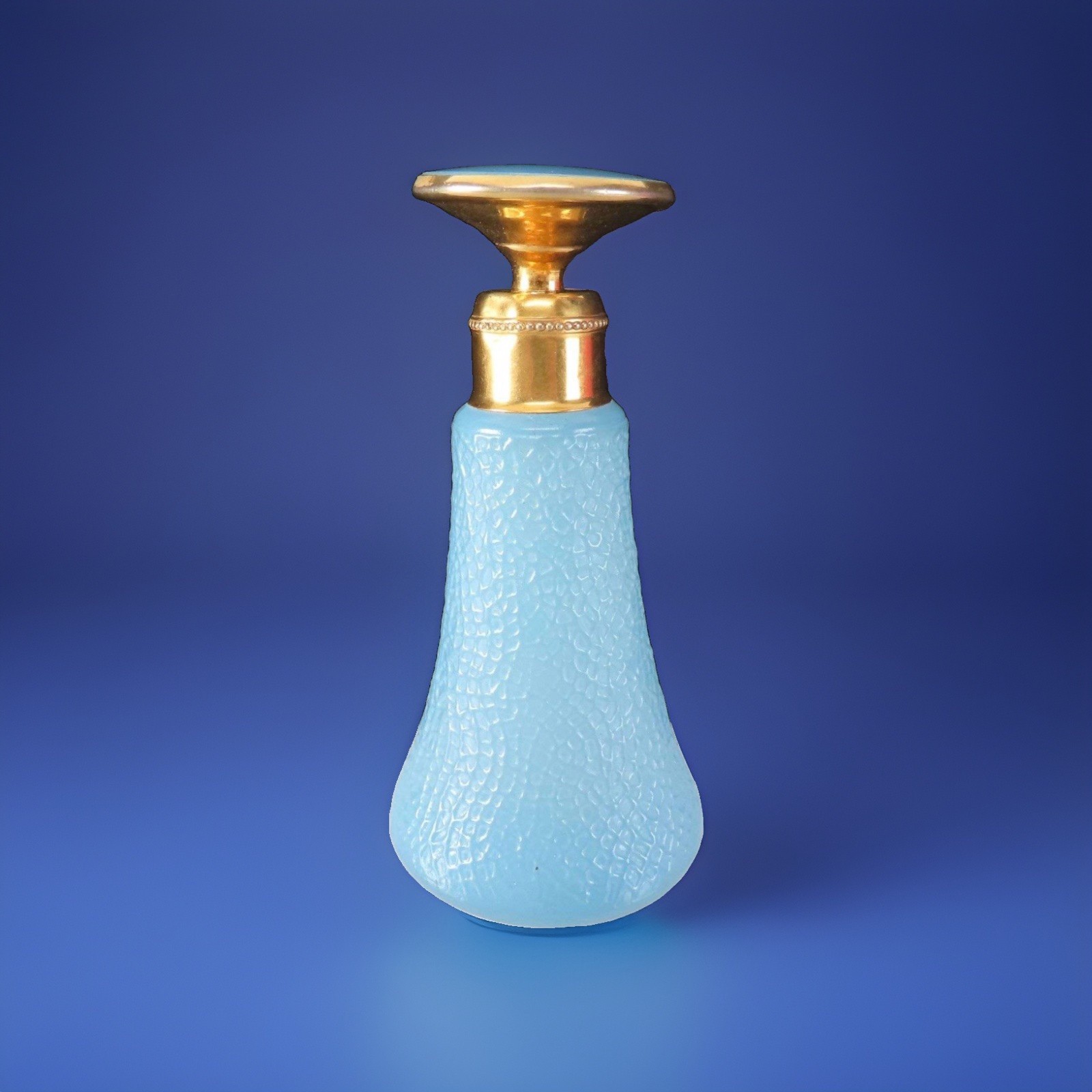 Antique DeVilbiss Art Deco Empty Perfume Bottle Blue Textured Glass w/ Dauber