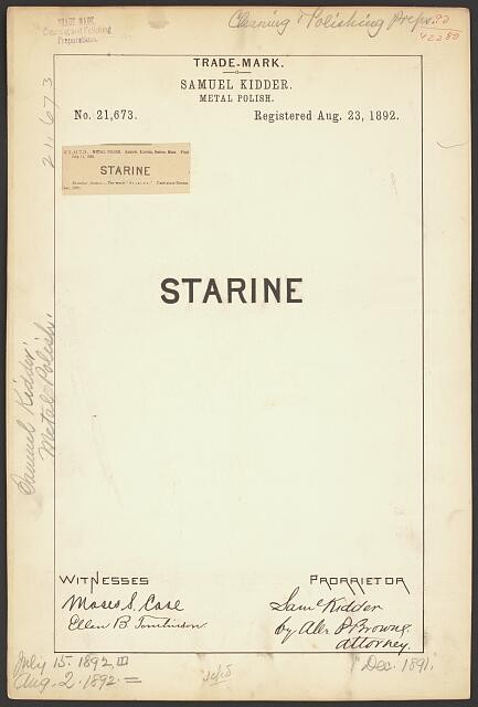 Photo:Samuel Kidder Starine Metal Polish Trademark 1892 Print