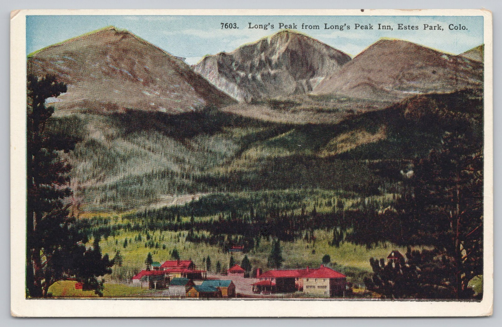 Postcard Long\'s Peak and Long\'s Peak Inn Estes Park Colorado
