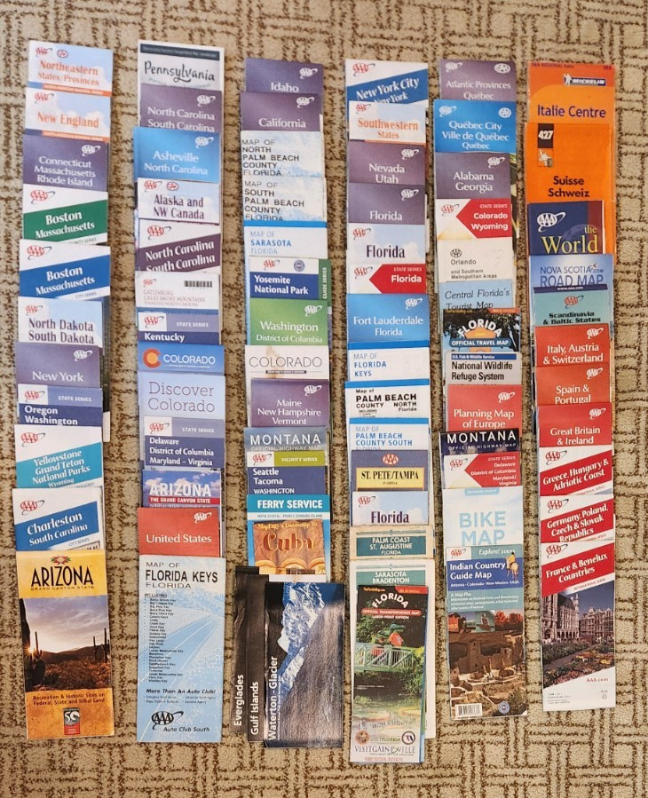Lot of 78 Vintage Paper Road/Travel Maps ~ USA Canada Europe 1970\'s to 2000\'s