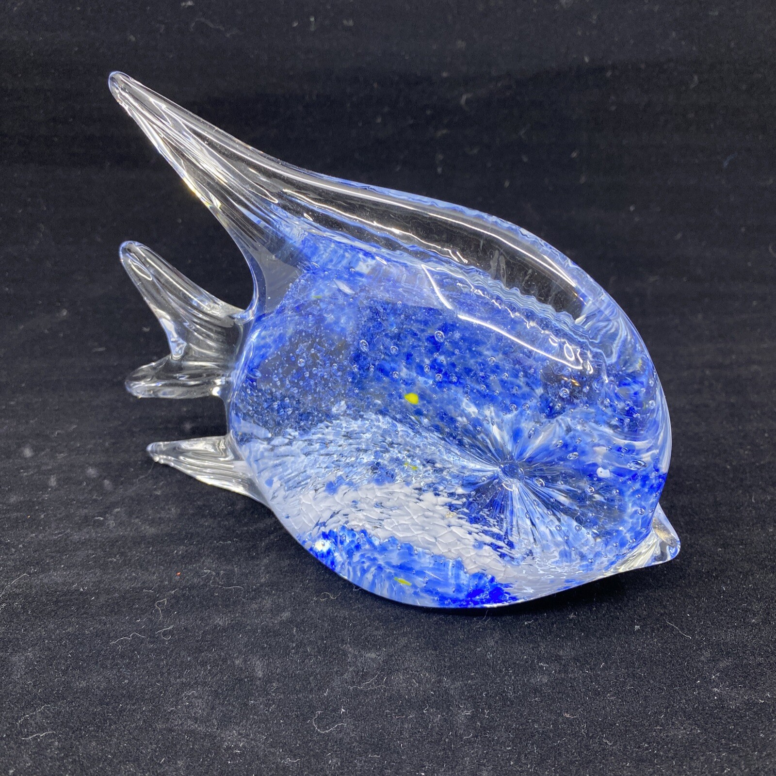 Beautiful Art Glass Hand Blown Blue White 4” Fish Figurine Paperweight