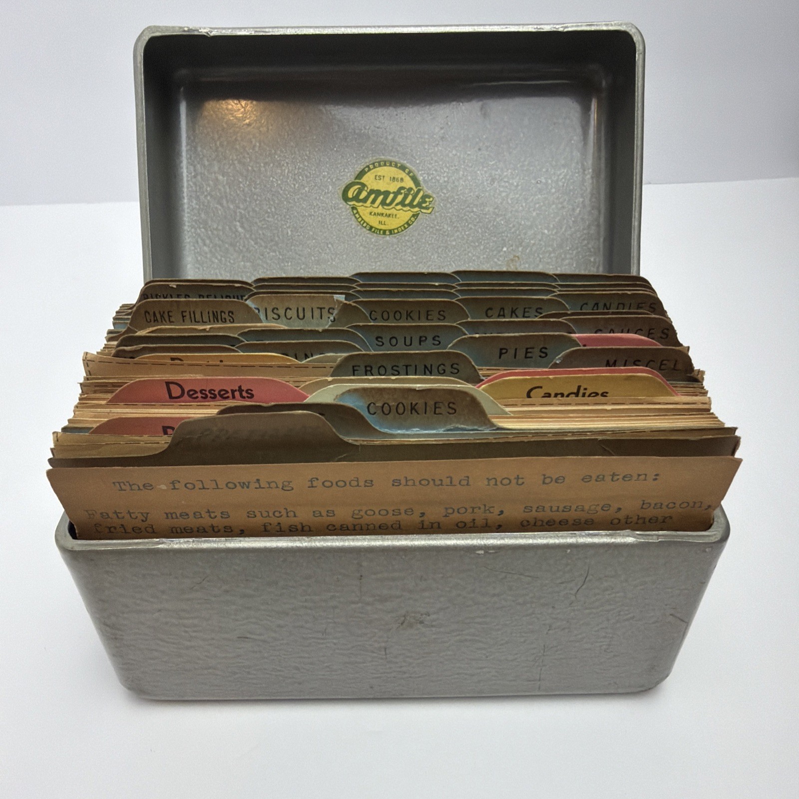 Amfile Vintage Metal Index Card Holder Box   Mid-Century Recipe Card Holder