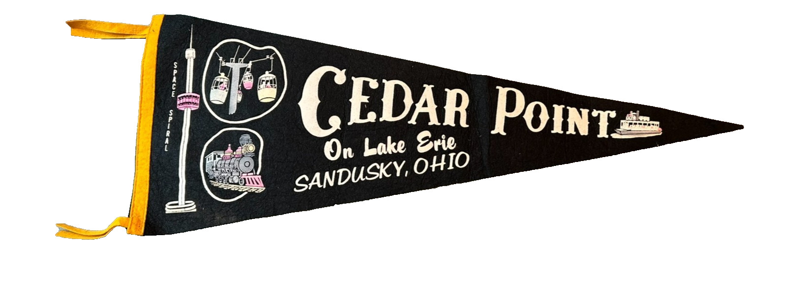 Vintage Cedar Point Lake Erie Sandusky Ohio Souvenir Felt Pennant 29” EUC