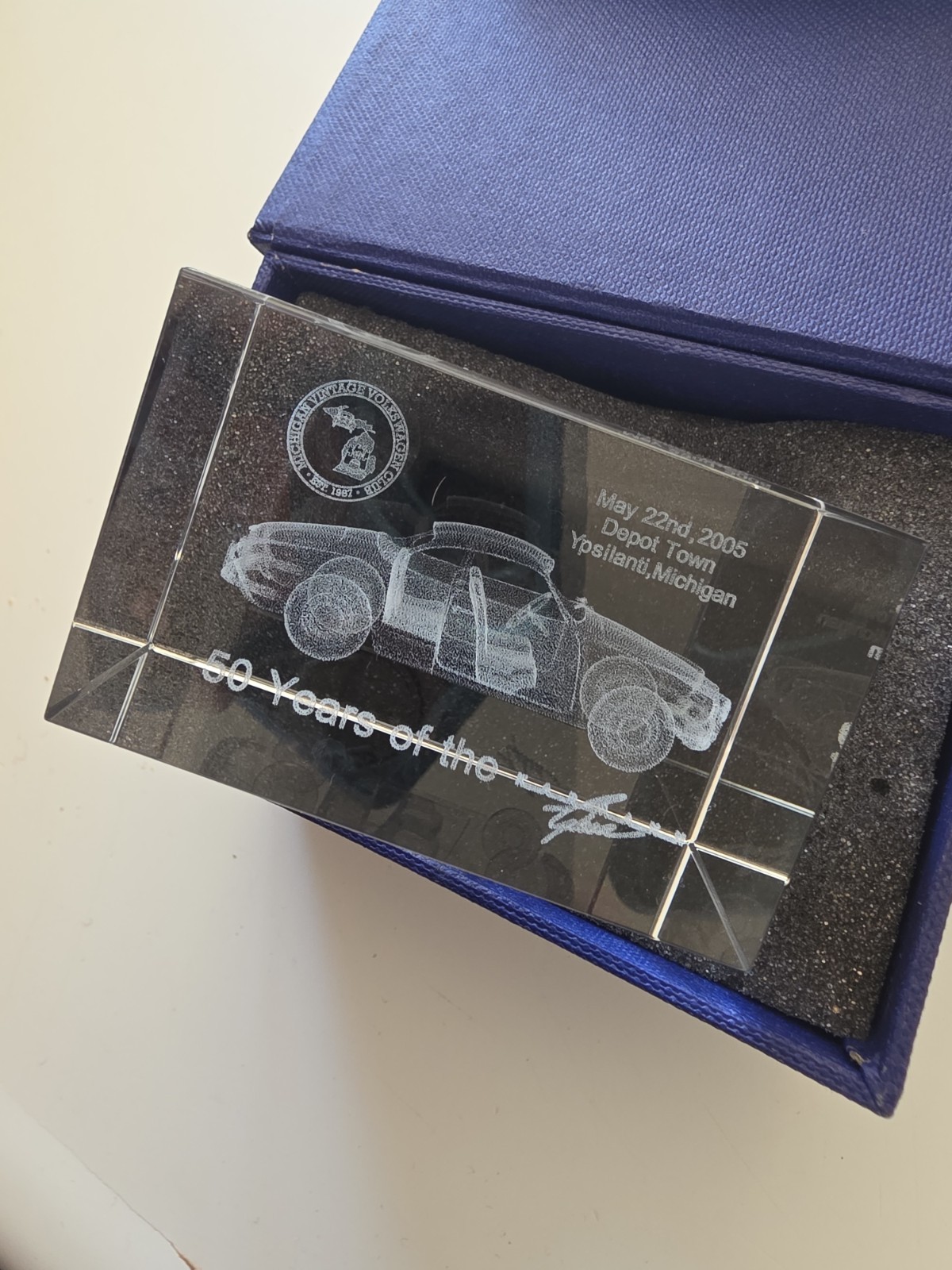 Volkswagen VW Karmann Ghia 50th Anniversary Glass Block Collectible RARE FREE Sh Volkswagen VW Karmann Ghia 50th Anniversary Glass Block Collectible RARE FREE Sh