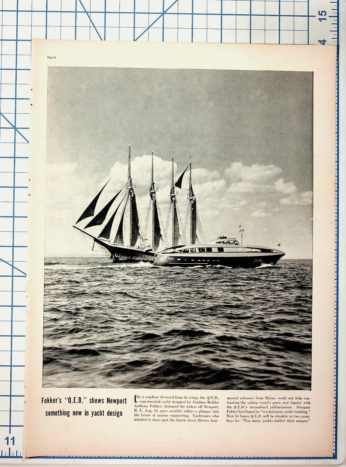 Vintage Fokker Q.E.D. Yacht Newport RI Magazine Clipping Photo Art Ephemera