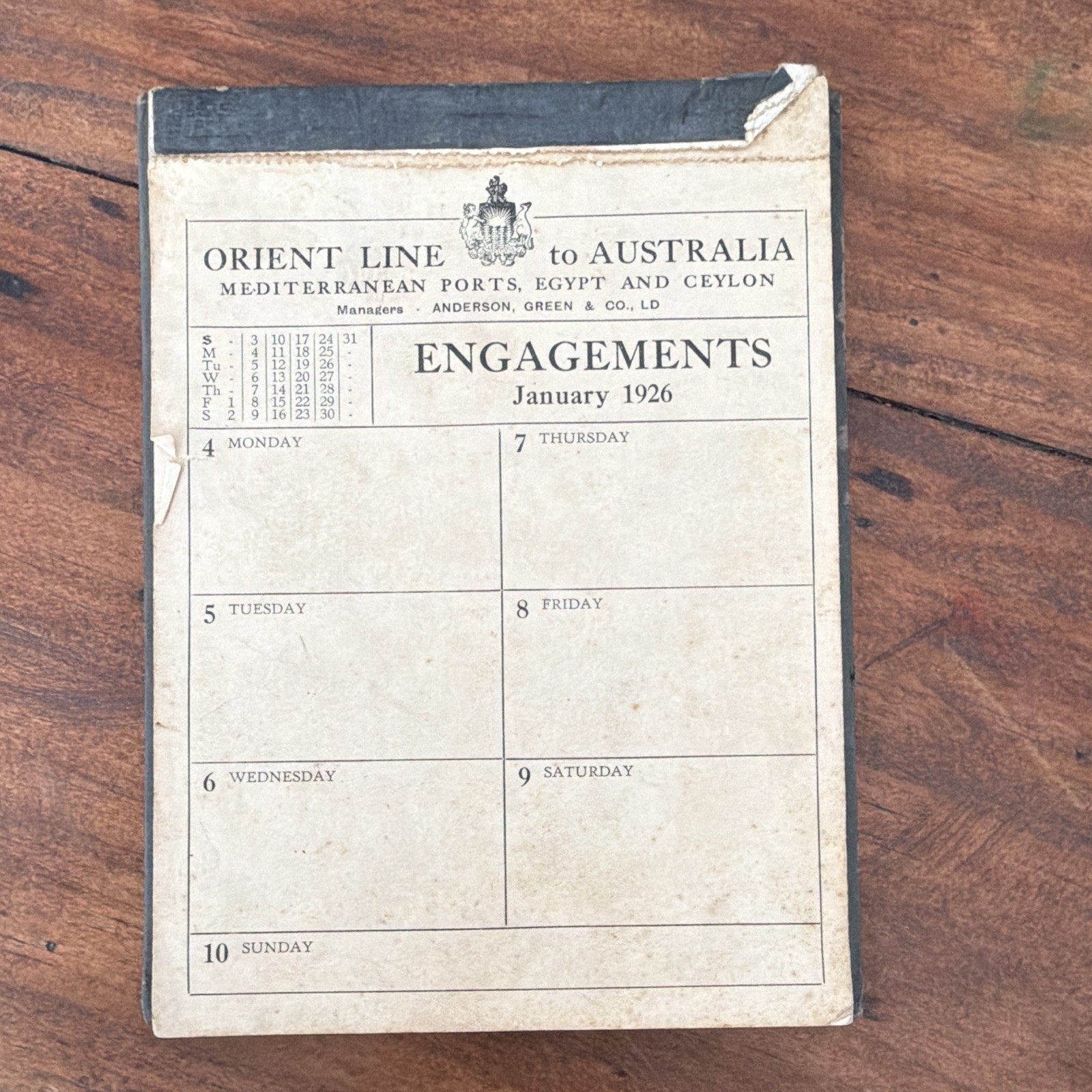 Orient Line Travel Engagements Calendar Booklet Jan 1926 Australia & NZ Tasmania