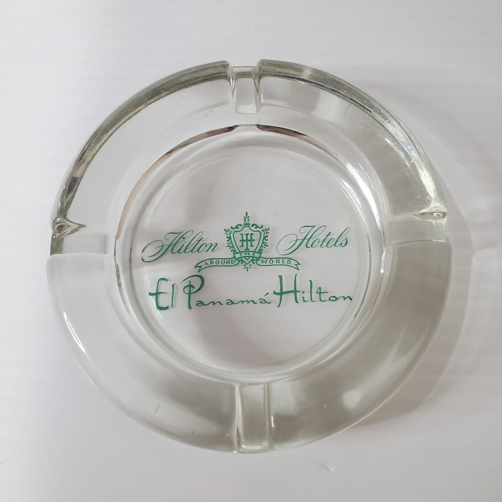 Vintage EL Panama City Hilton Hotel Glass Ash Tray Smoking A Round The World 
