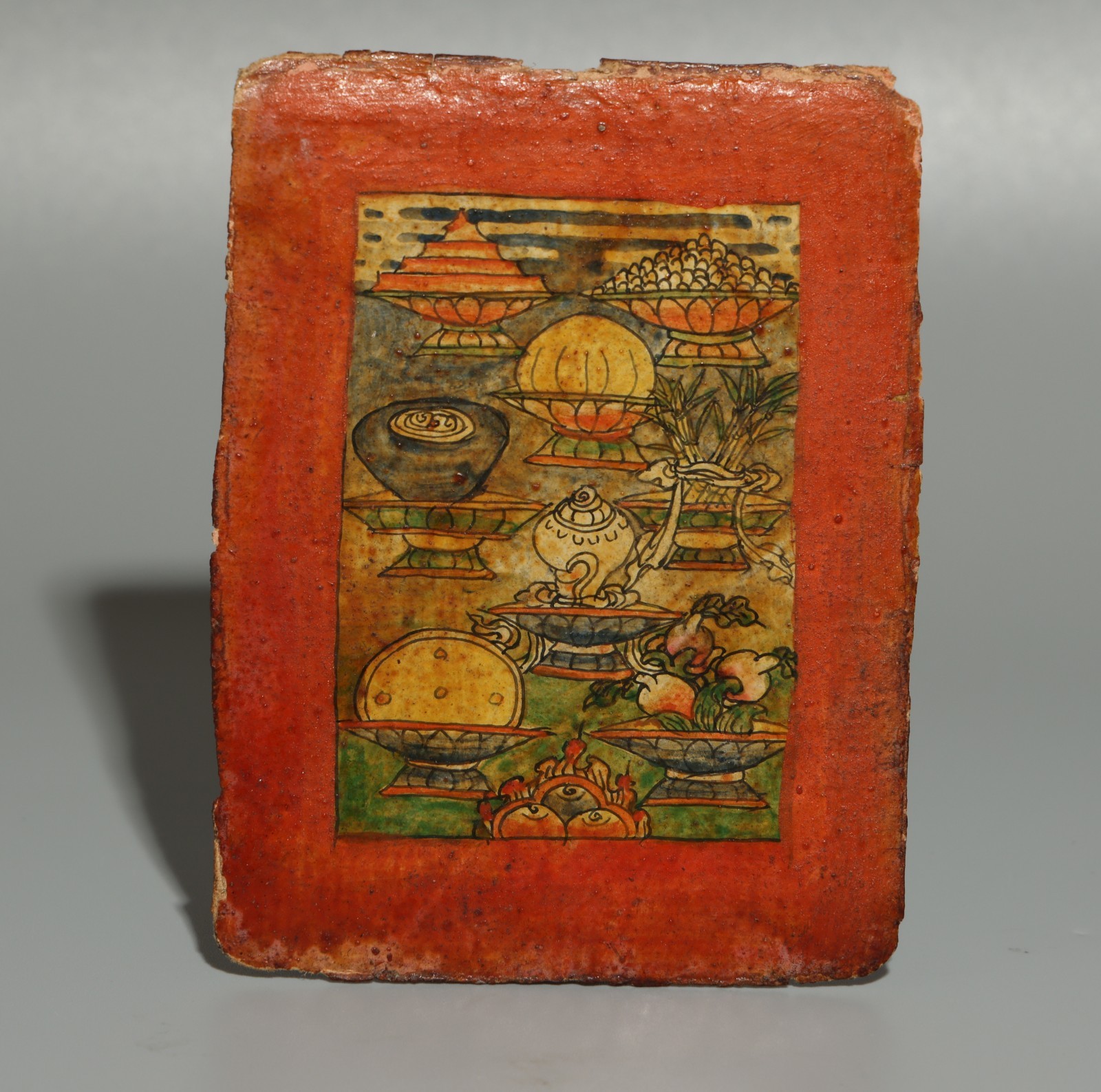 Real Tibet 18th Century Old Antique Buddhist Tsakli Tsaklis Thangka Offerings