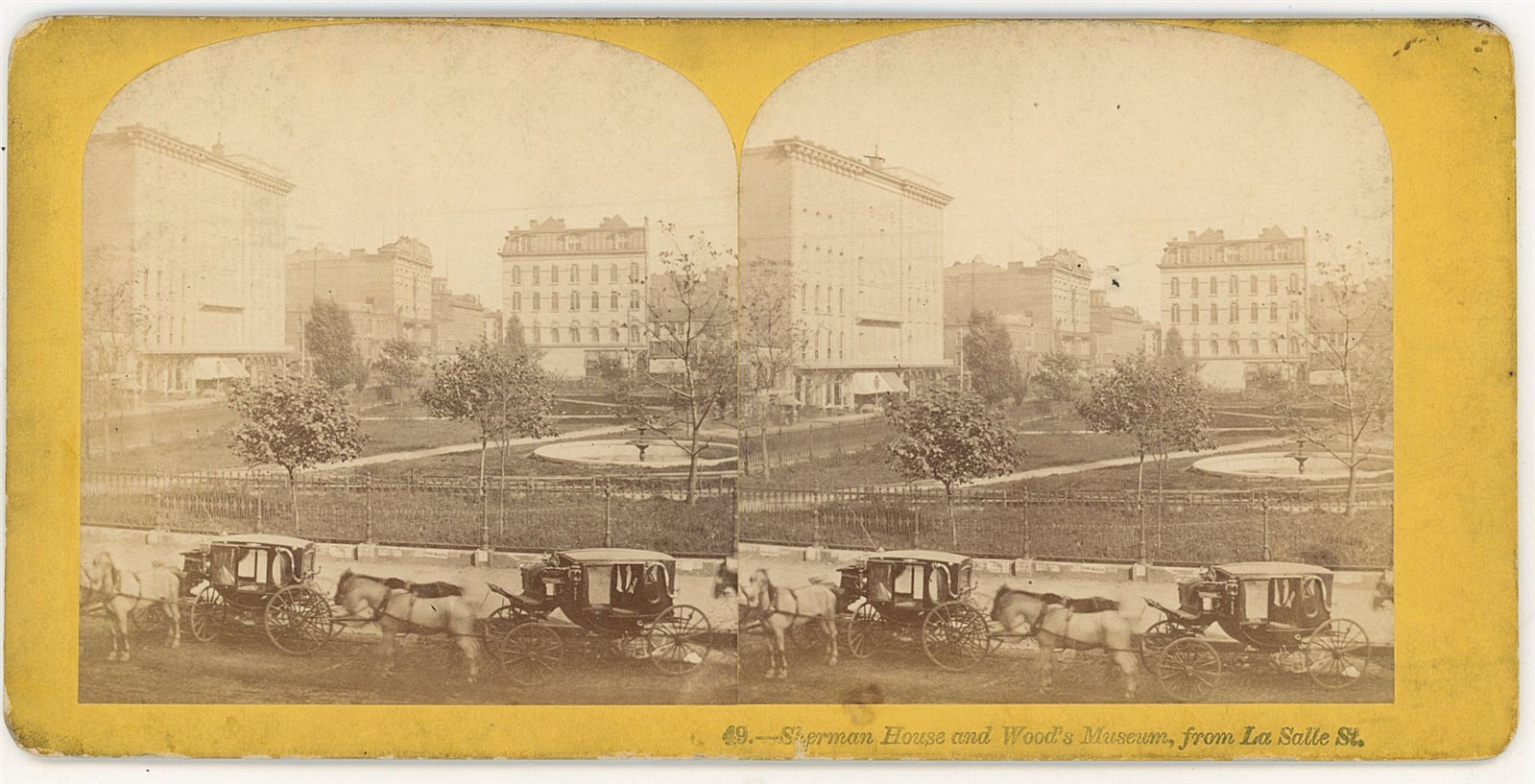 CHICAGO STEREOVIEW - Sherman House & Carriages - Carbutt 1860s