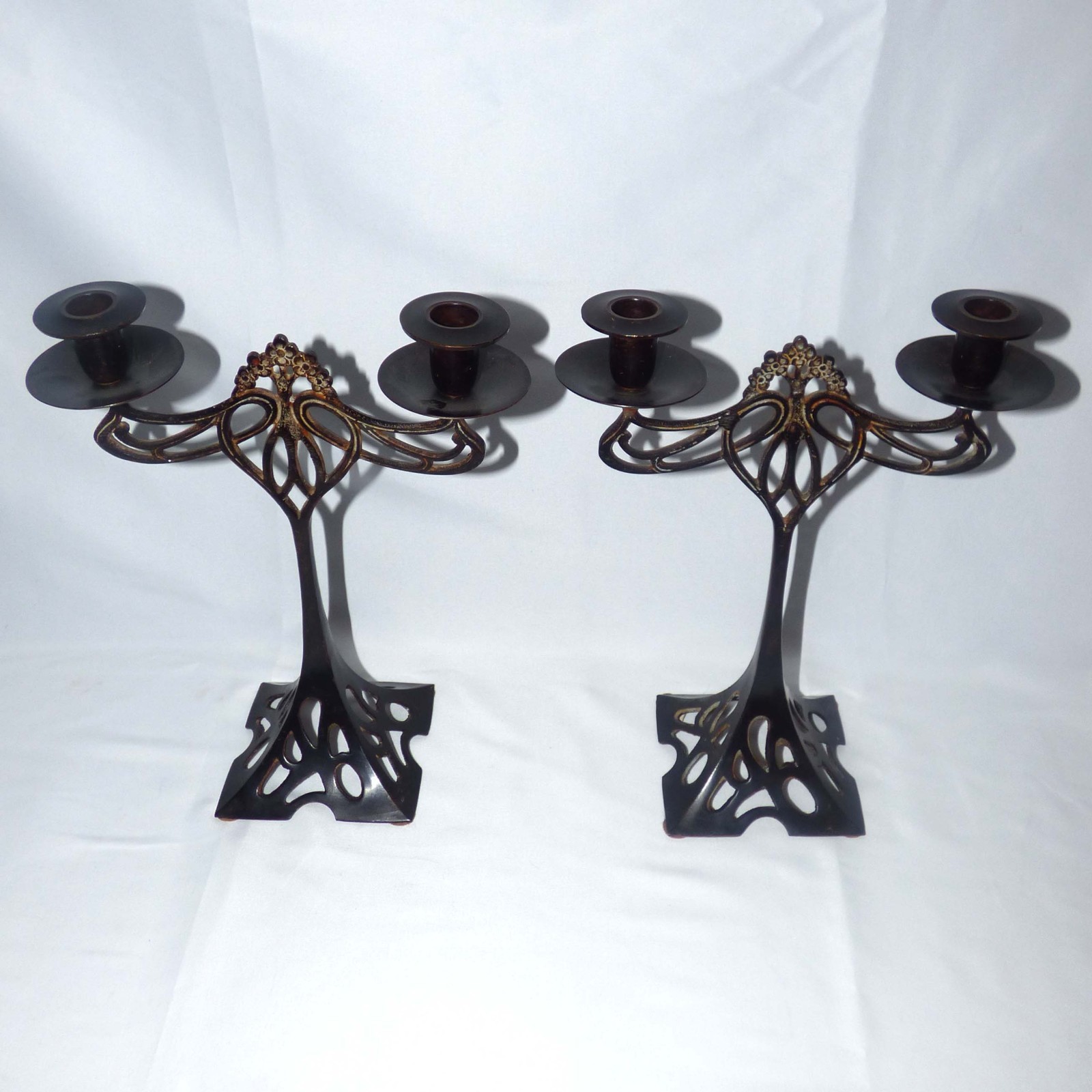 Pair Art Nouveau Jugendstil Brass Candelabra Albert Mayer WMF Style 12.6