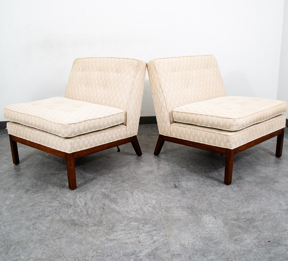 Mid Century Modern Lounge Chairs Slipper White Tufted Pair Set 2 Vintage Mcm 60s