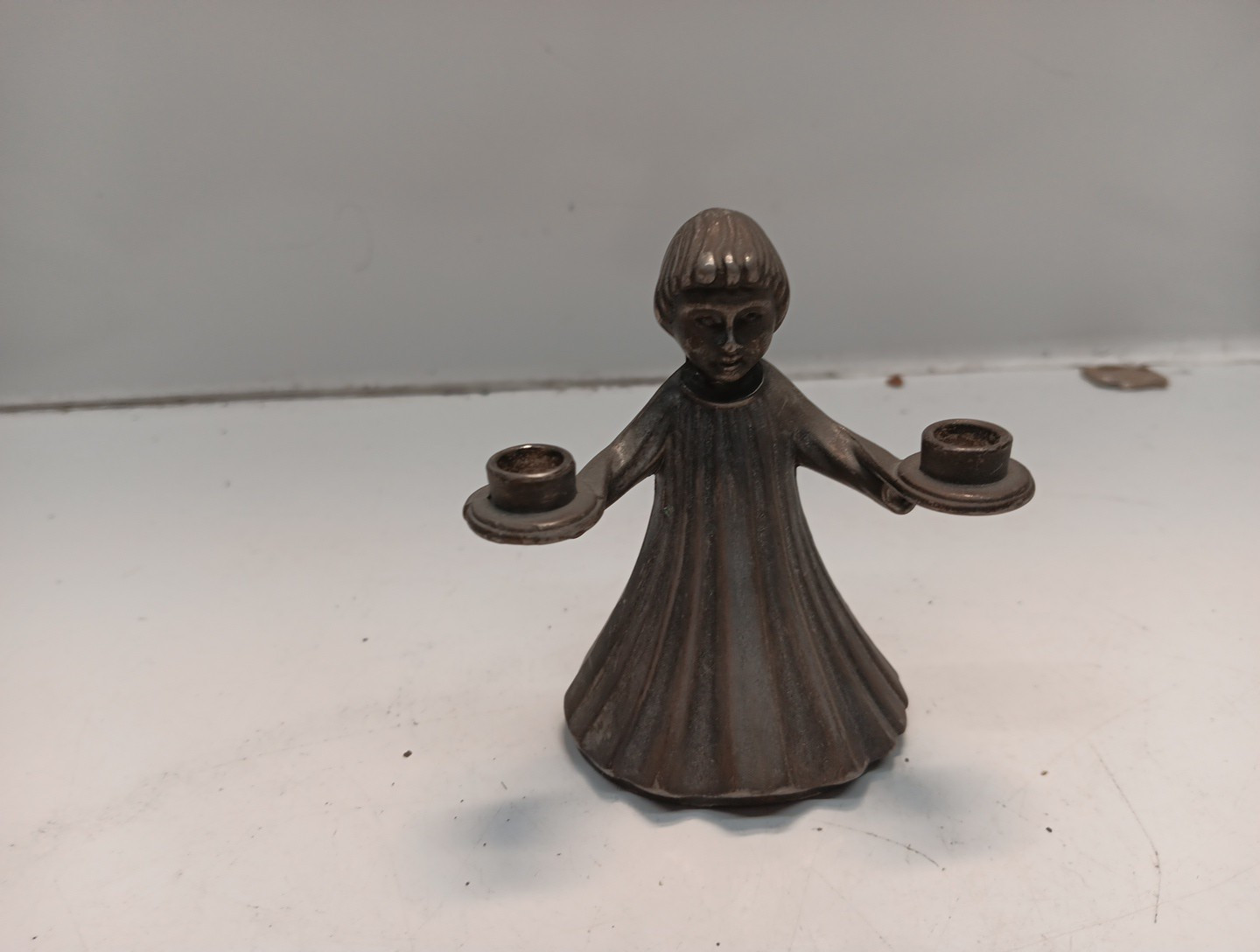 Vintage Cast Metal Girl Figurine Mini Candleholder Italy KG JD Vintage Cast Metal Girl Figurine Mini Candleholder Italy KG JD