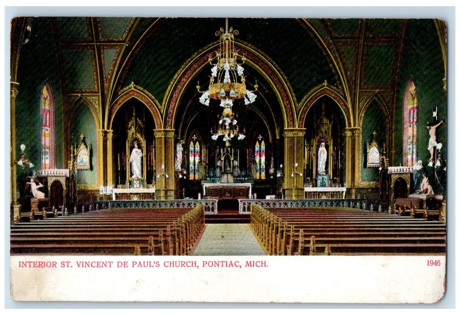 c1920s Interior St. Vincent De Paul\'s Church Scene Pontiac Michigan MI Postcard c1920s Interior St. Vincent De Paul\'s Church Scene Pontiac Michigan MI Postcard