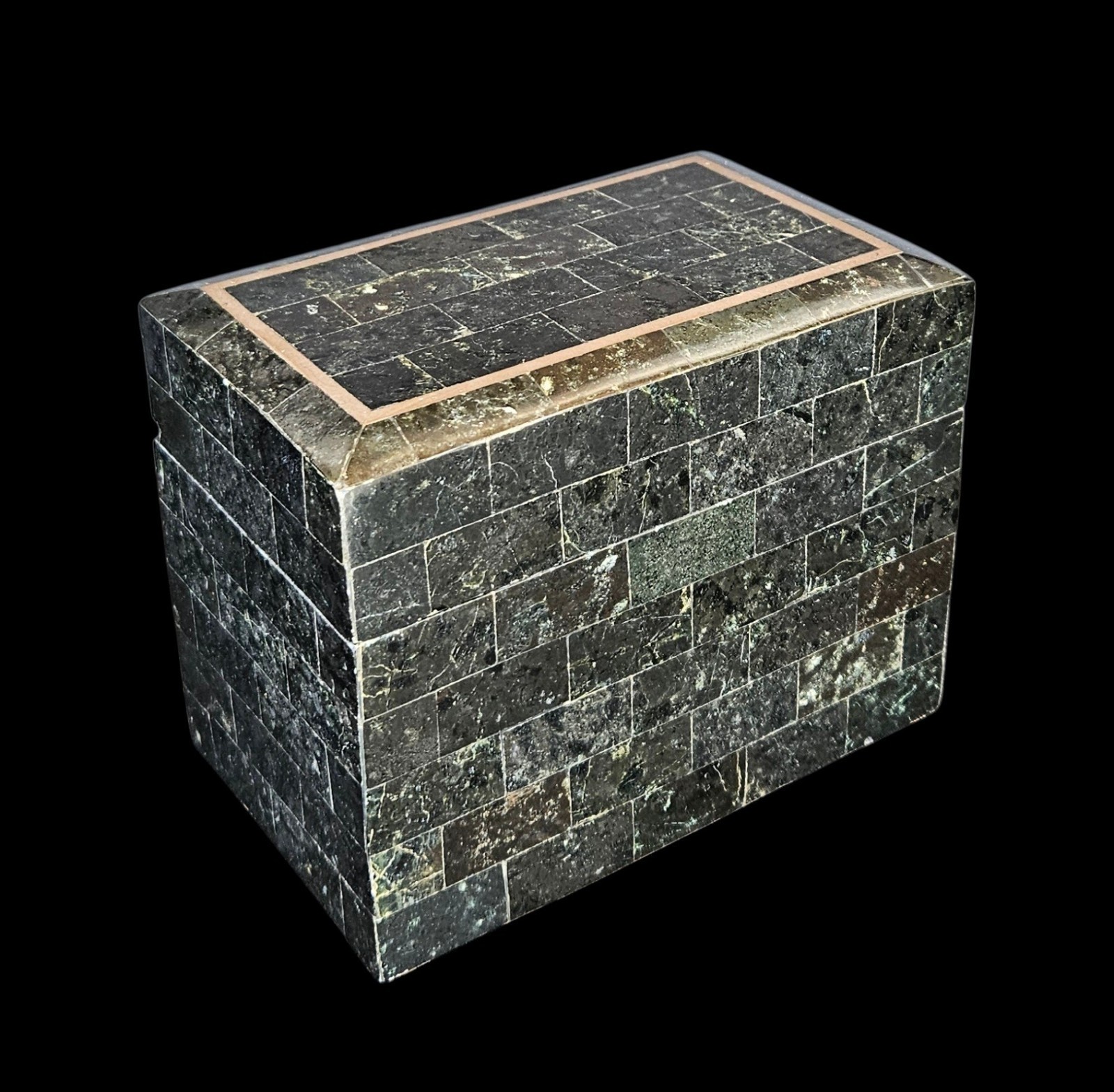 Vintage 1980s Maitland Smith Tessellated Stone Brass Inlay Dresser Box