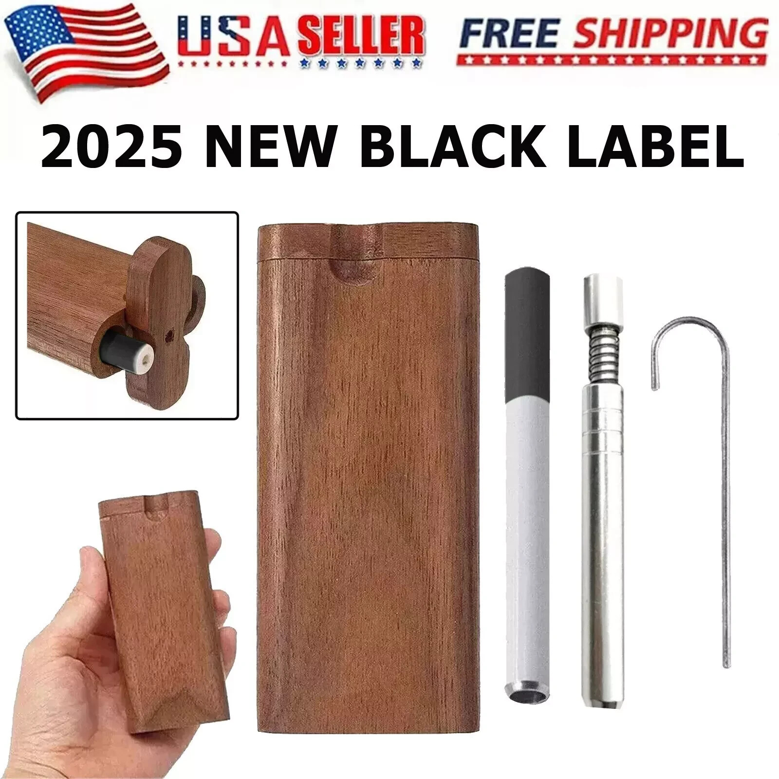 BK Wooden Dugout Pipe Self Cleaning Metal Bat Poker Smoking Pipe One Hitter Kit