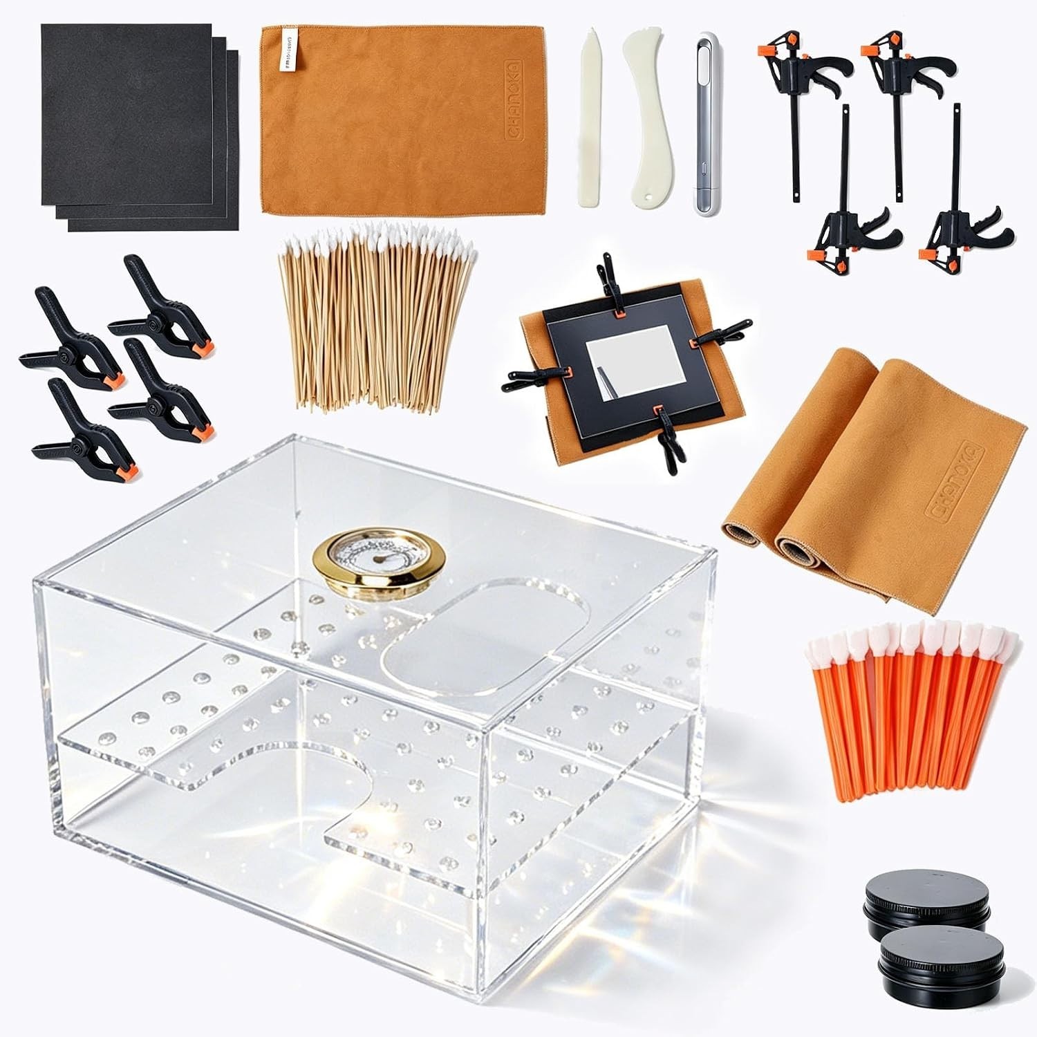 382 Pcs Card Flattening & Cleaning Kit, Repair Tool Set with Humidor, Heat Pen,
