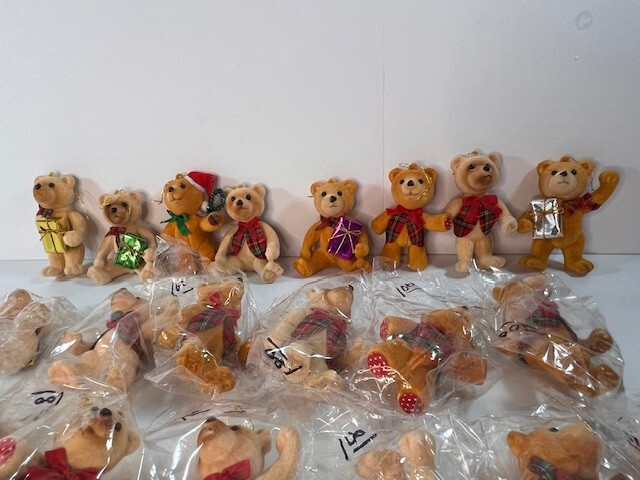 Small Teddy Bear Plush Christmas Ornaments Hats Scarves Presents Lot of 28 Small Teddy Bear Plush Christmas Ornaments Hats Scarves Presents Lot of 28