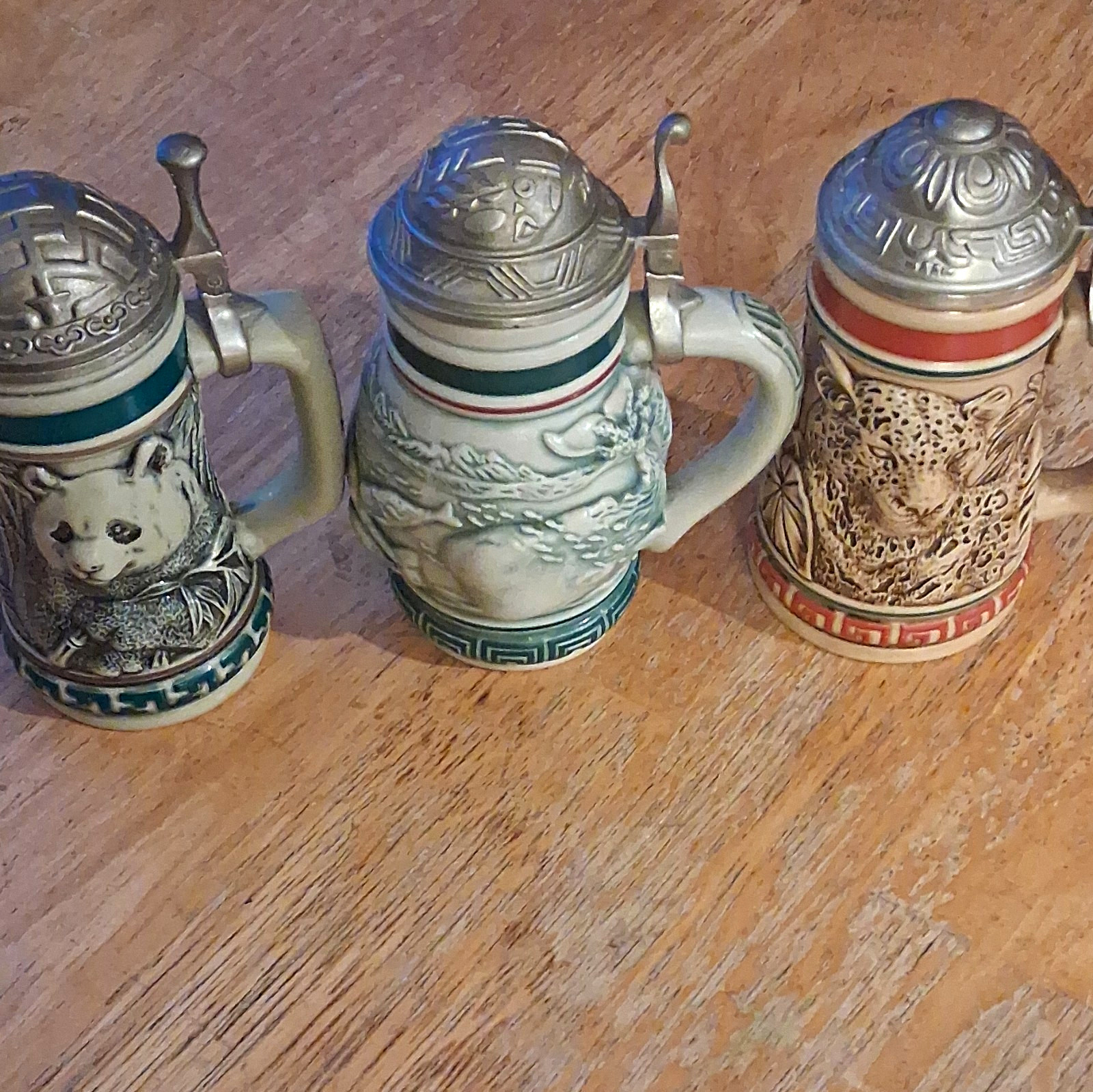 Avon Endangered Species Lidded Mini 6 Oz Stein Lot Panda Sperm Whale Jaguar