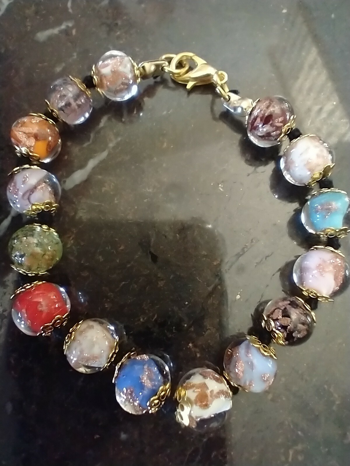Genuine Murano 8mm Glass Small Bracelet Copper Swirl B