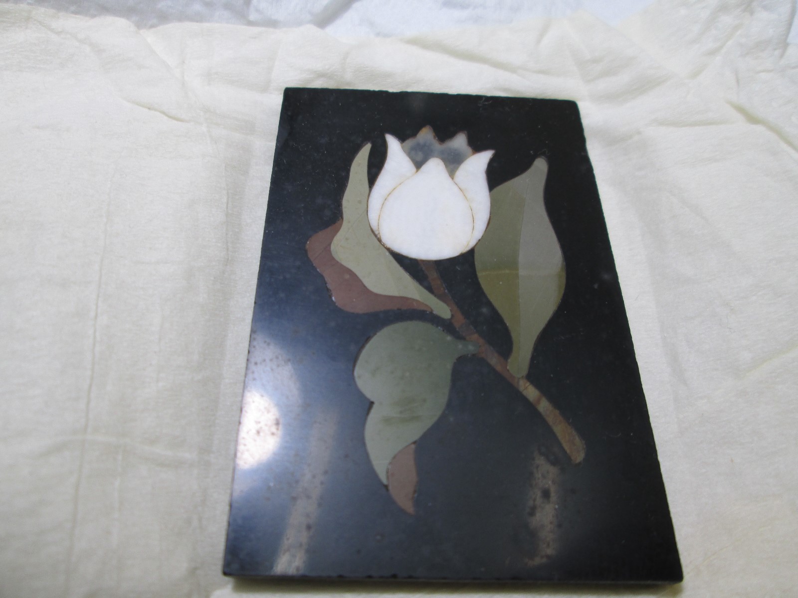 ANTIQUE VICTORIAN PIETRA-DURA FLOWER TILE PLAQUE SUPER NICE QUALITY EARHORE