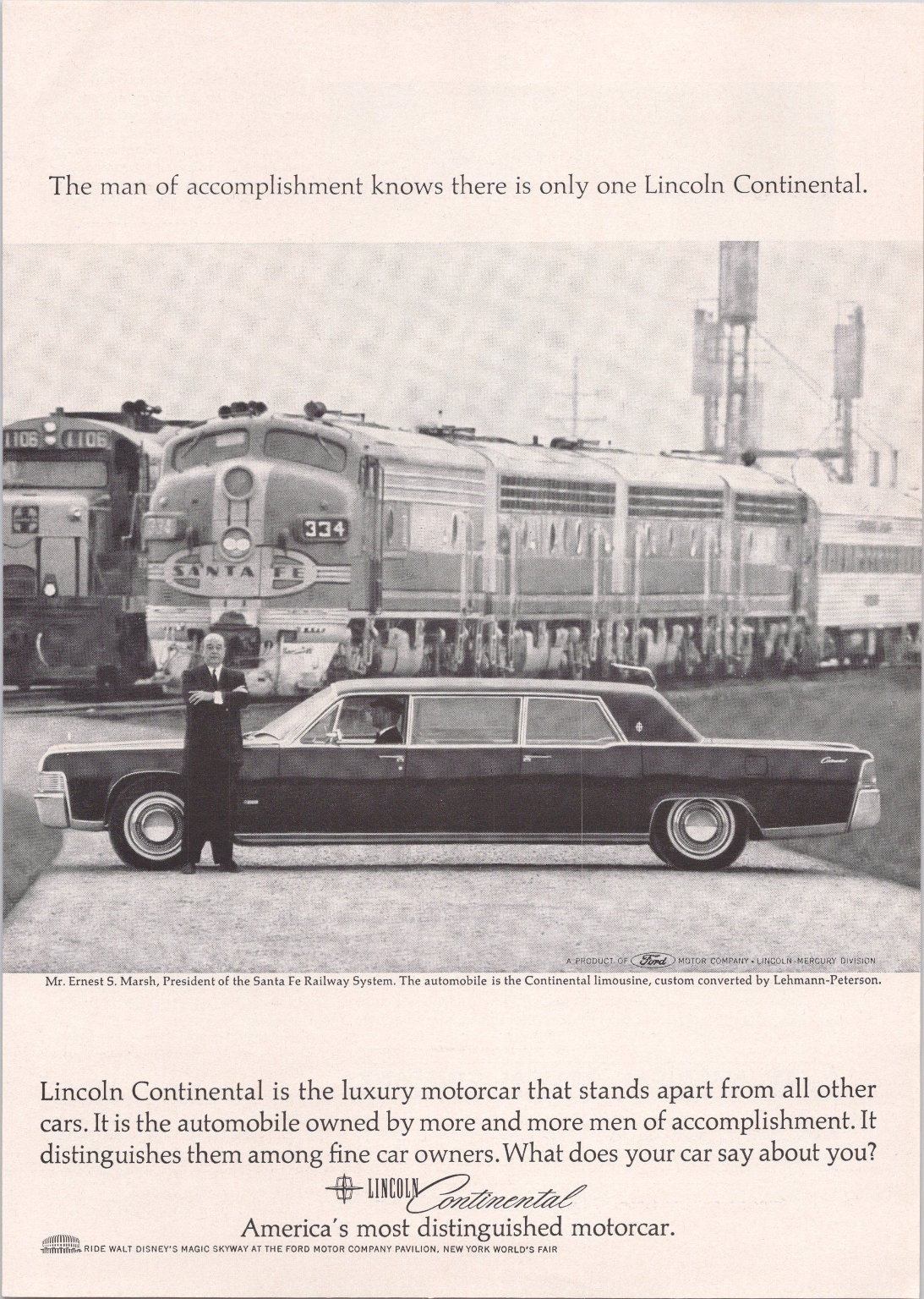 Lincoln Continental 1964-65 Vintage Magazine Ad Lehmann-Peterson Santa Fe Train