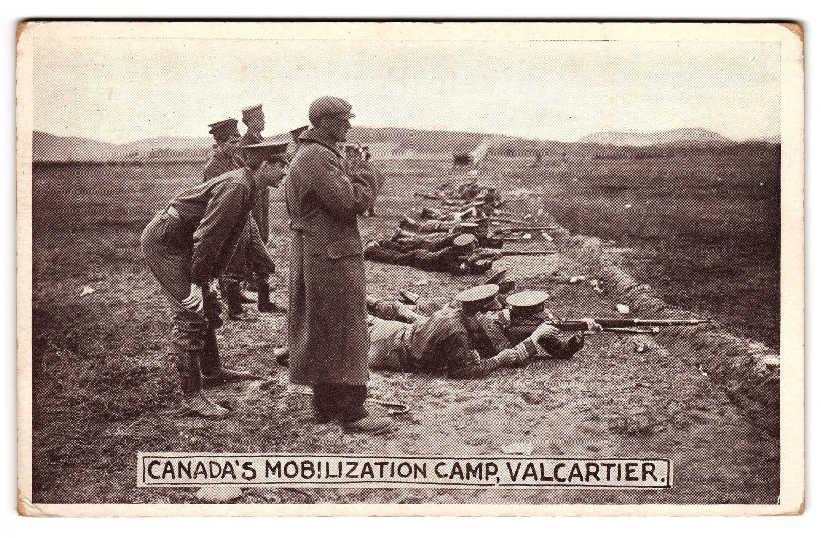 Canada\'s Mobilization Camp Valcartier Quebec WWI Soldiers Rifles Postcard