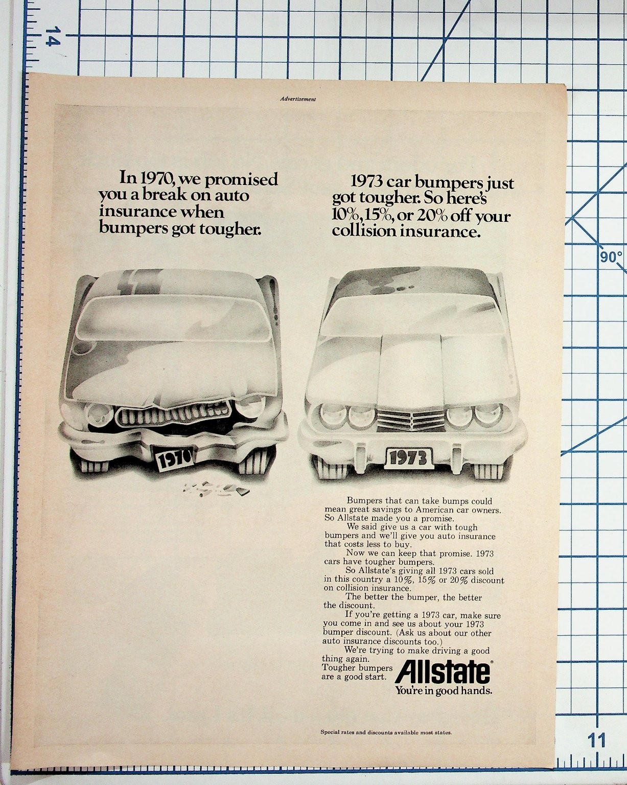 1973 Allstate Auto Insurance Ad Tougher Bumpers Collision Discount 1973 Allstate Auto Insurance Ad Tougher Bumpers Collision Discount