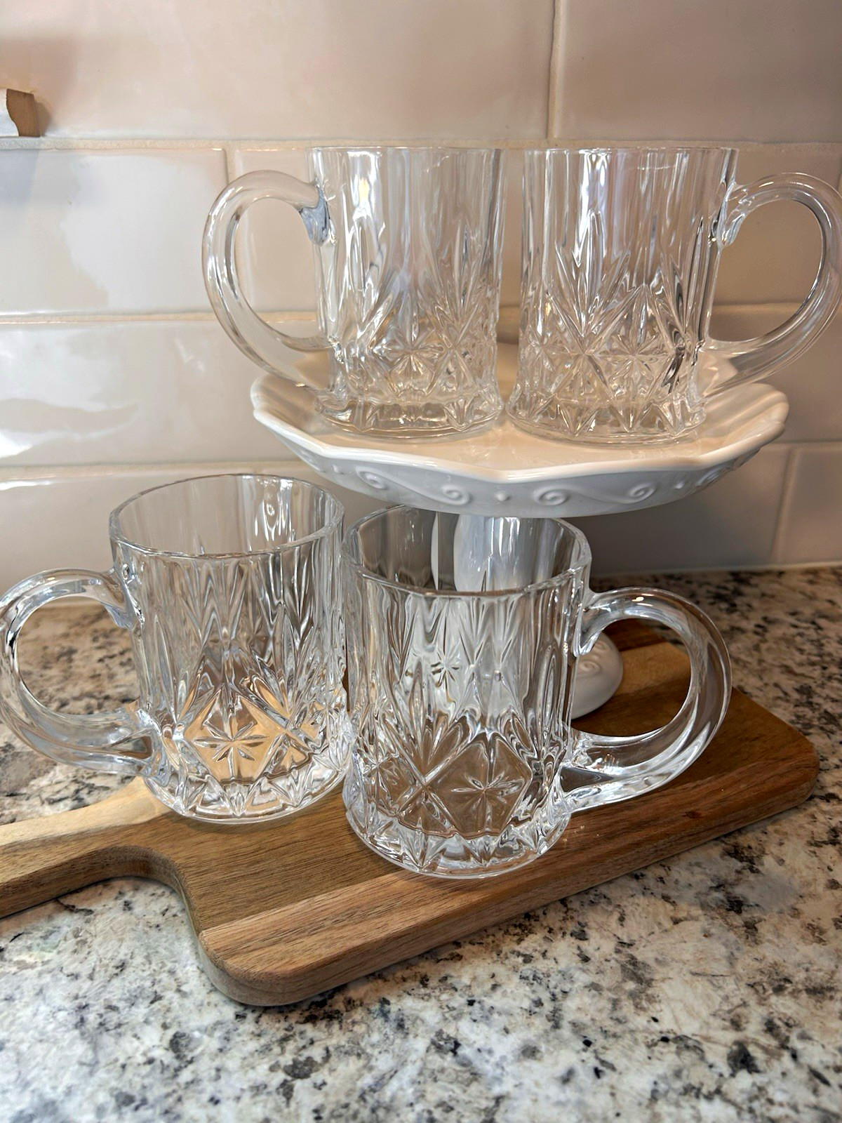 Set of 4 Cristal D Arques Crystal Mugs, Chantilly Pattern Ex Cond