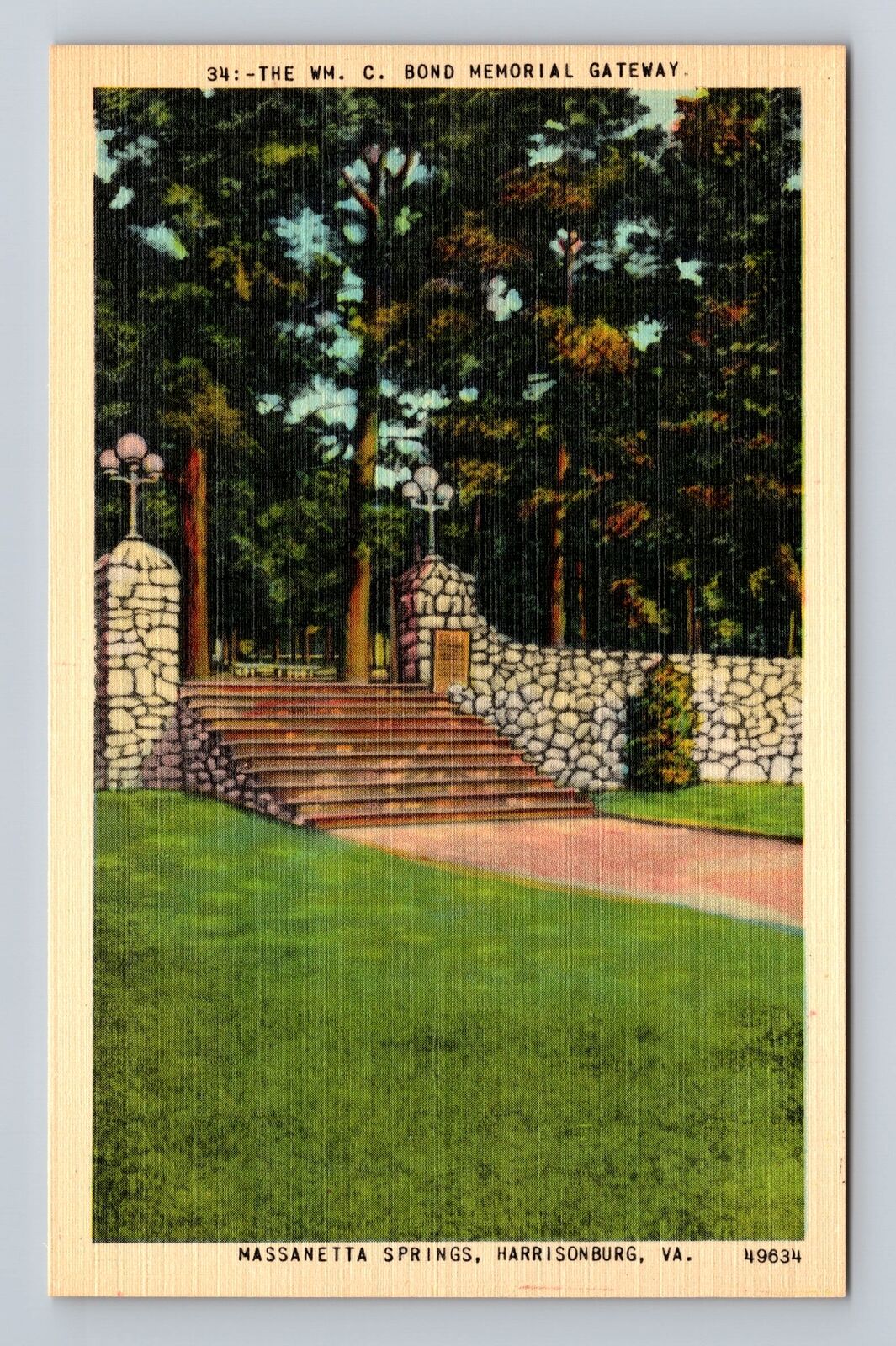 Harrisonburg VA-Virginia, Memorial Gateway, Nassanetta Springs Vintage Postcard