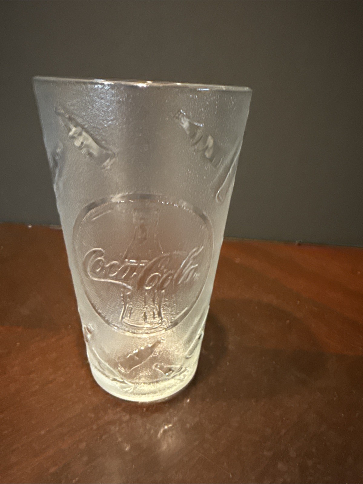 2244  Vintage COCA COLA Glass  Etched Heavy Glass Tumbler 20 oz Coke NICE