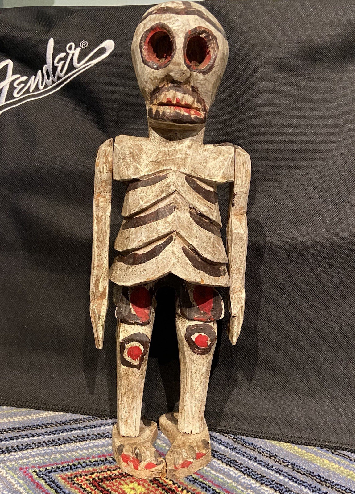 Vintage Skeleton Wooden Hand Carved Folk Art Primitive Halloween Day Of The Dead