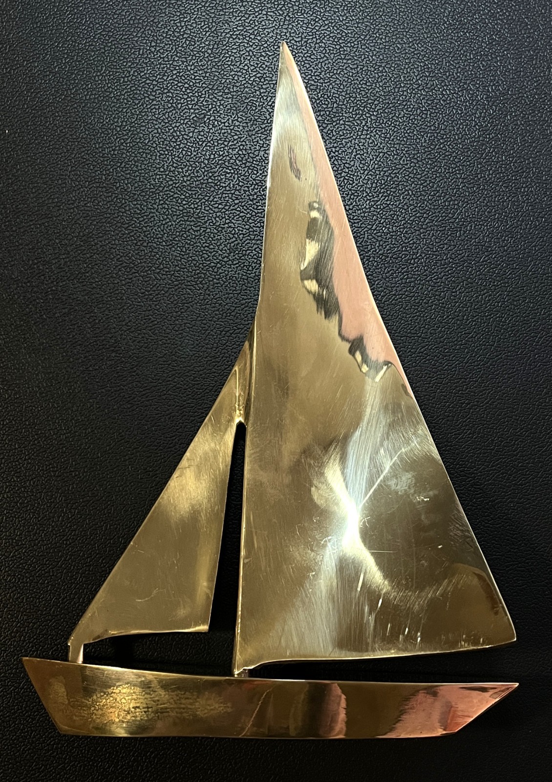 Vintage MCM Solid Brass Sailboat Sculpture 10